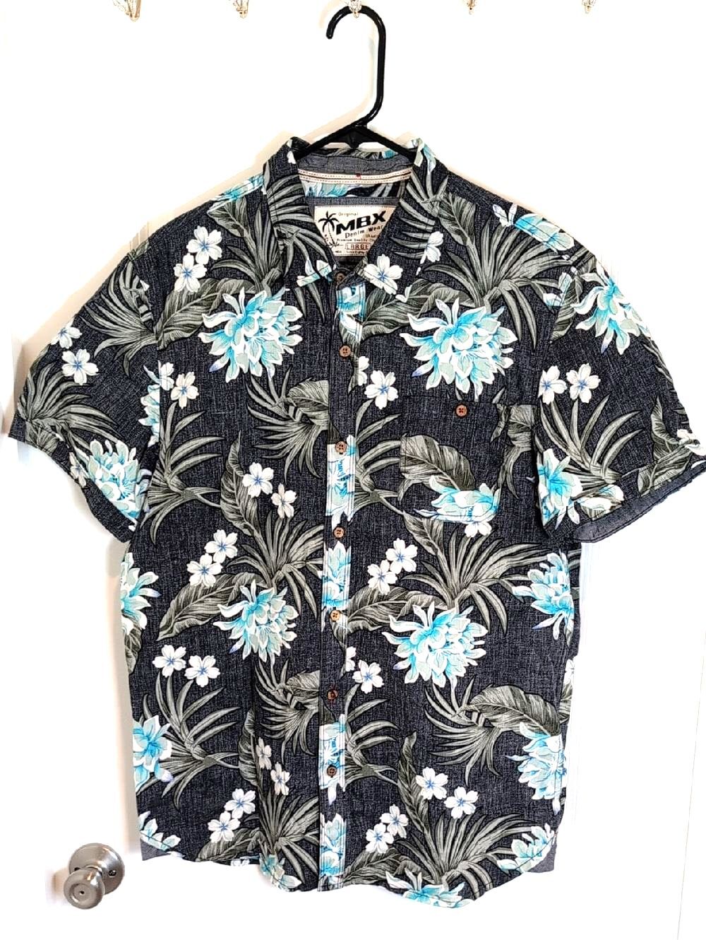 MBX Black Tropical Floral Short-Sleeve Button-Down Shirt